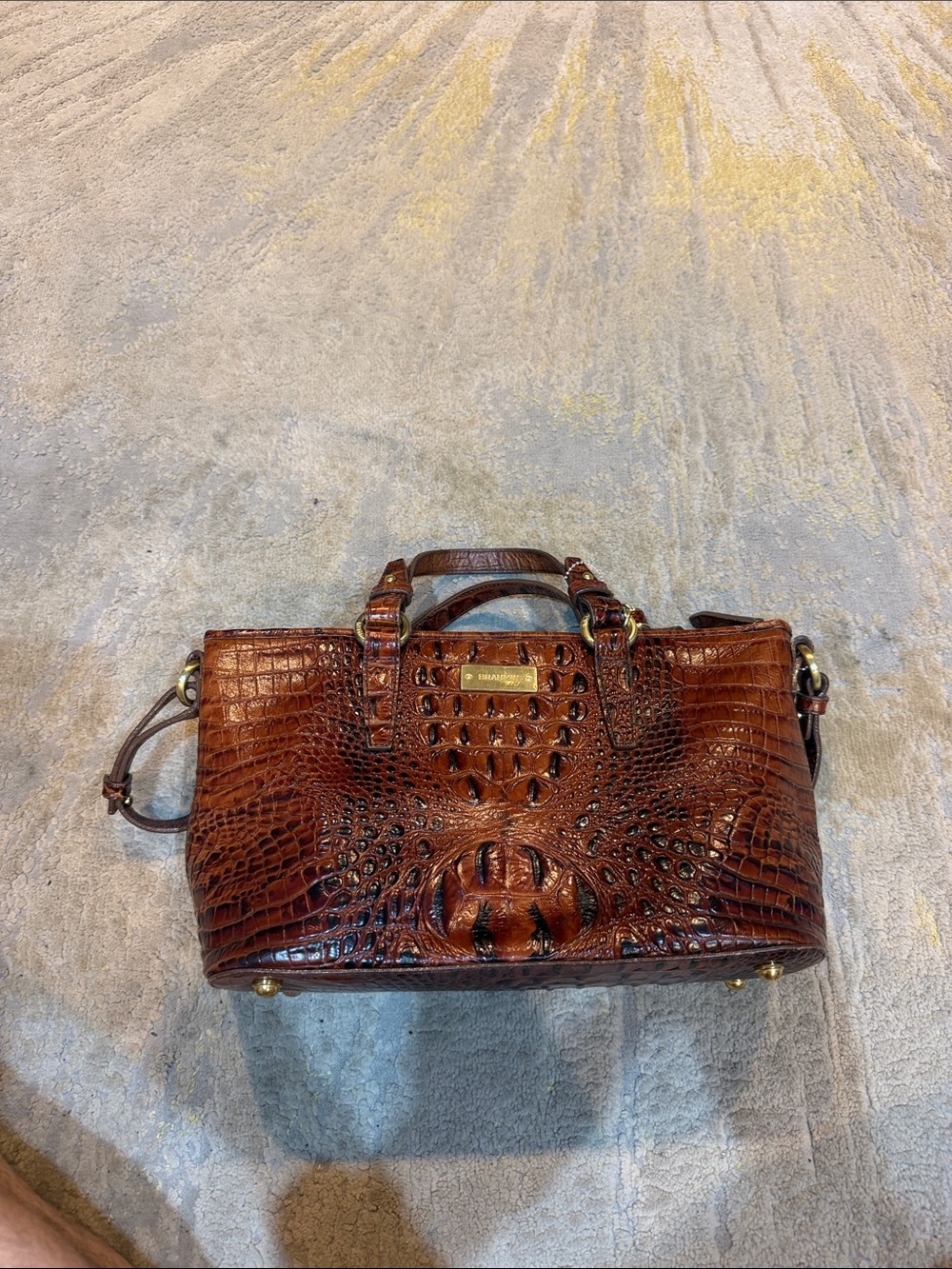 BRAHMIN BROWN/ PECAN EMBOSSED CROC LEATHER PURSE SHOULDER BAG, SATCHEL CROSSBODY
